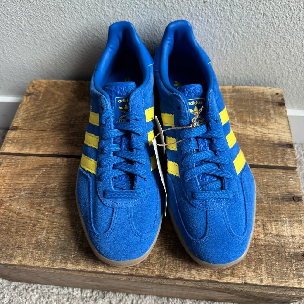 NWT adidas Gazelle Indoor Shoe Blue / Pure Sulfur / Gum Sneaker Mens sz 8.5 - Picture 5 of 8